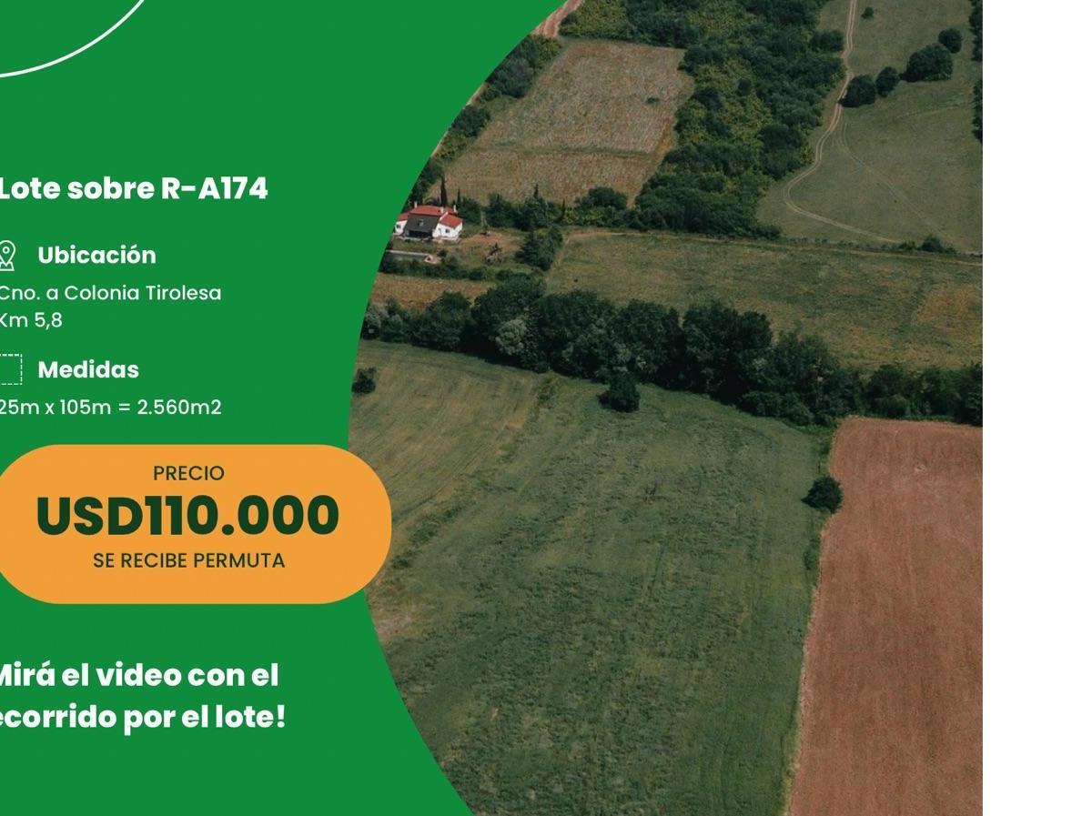 Lote de 2.560 m² sobre Ruta A174, camino a Colonia Tirolesa